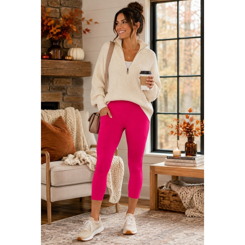 Women's XXLarge Hot Pink Capri Leggings High Rise Pockets Sporty Chic Activewear